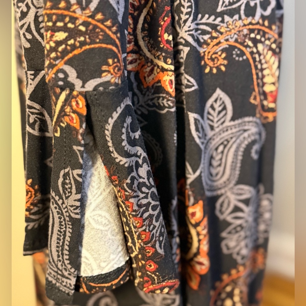 Loveappella Black Boho Paisley Long Sleeve Faux Wrap Dress Women’s Size Large - Picture 9 of 11